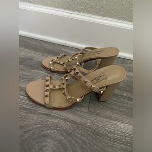 Valentino Garavani Rockstar Stud Caged Leather Tan Nude Sandals Size 42/ US 12